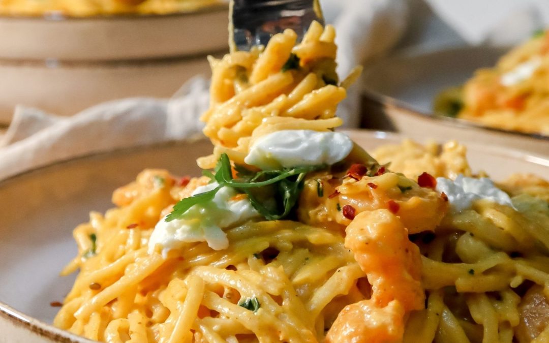MOZZARELLA DI BUFALA AND SHRIMP PASTA – SADIE’S BUBBLE OF YUM